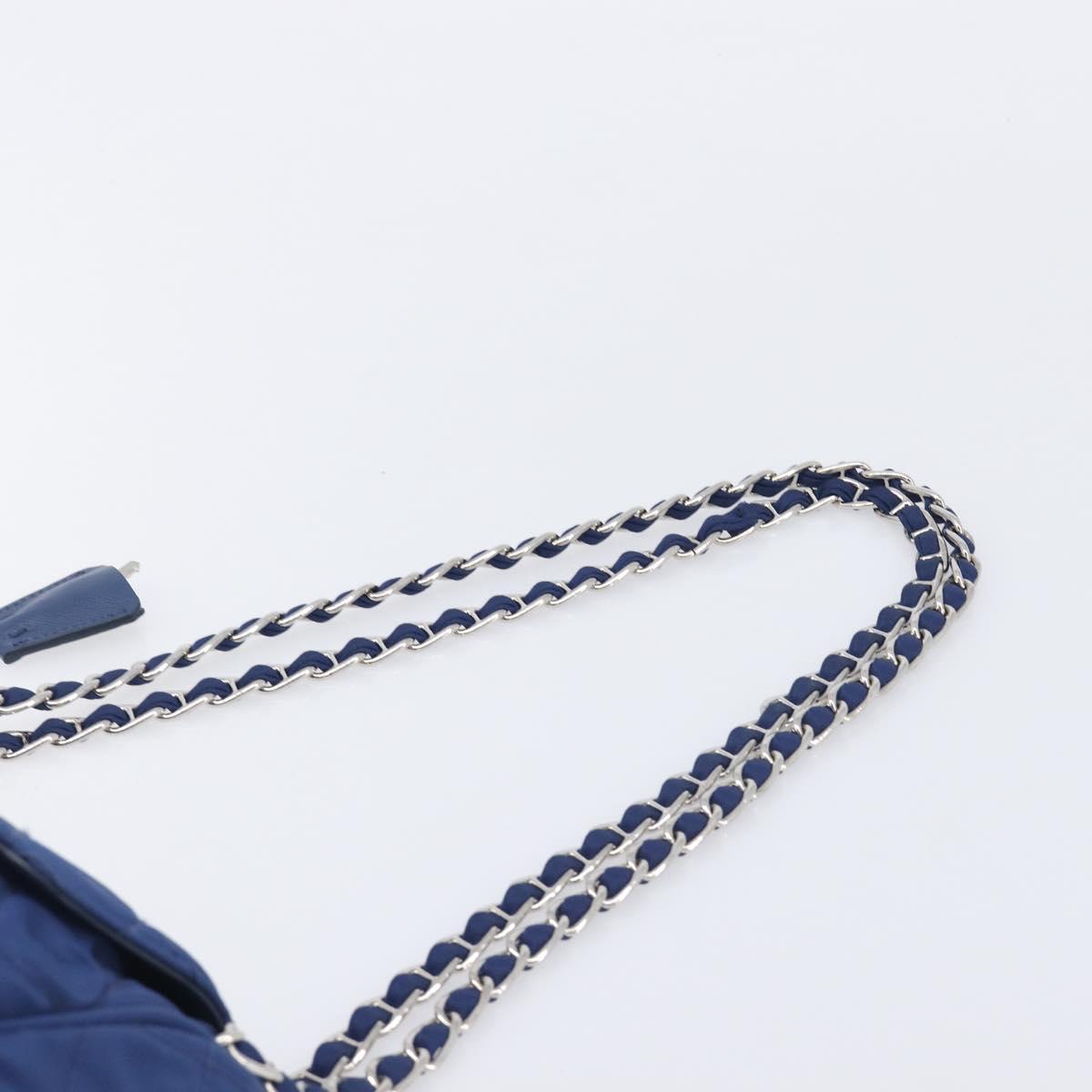 PRADA Chain Shoulder Bag Nylon Blue Silver Auth 207212A