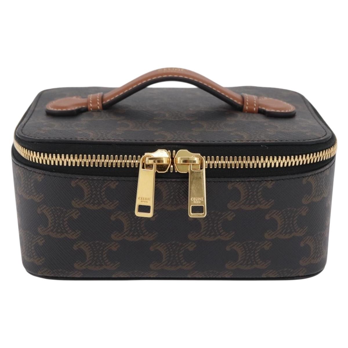 CELINE Triomphe Vanity Pouch PVC Black Gold Auth 207214V