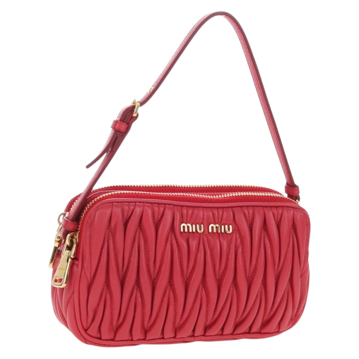 Miu Miu Matelasse Hand Pouch Leather Red Gold Auth 207215M