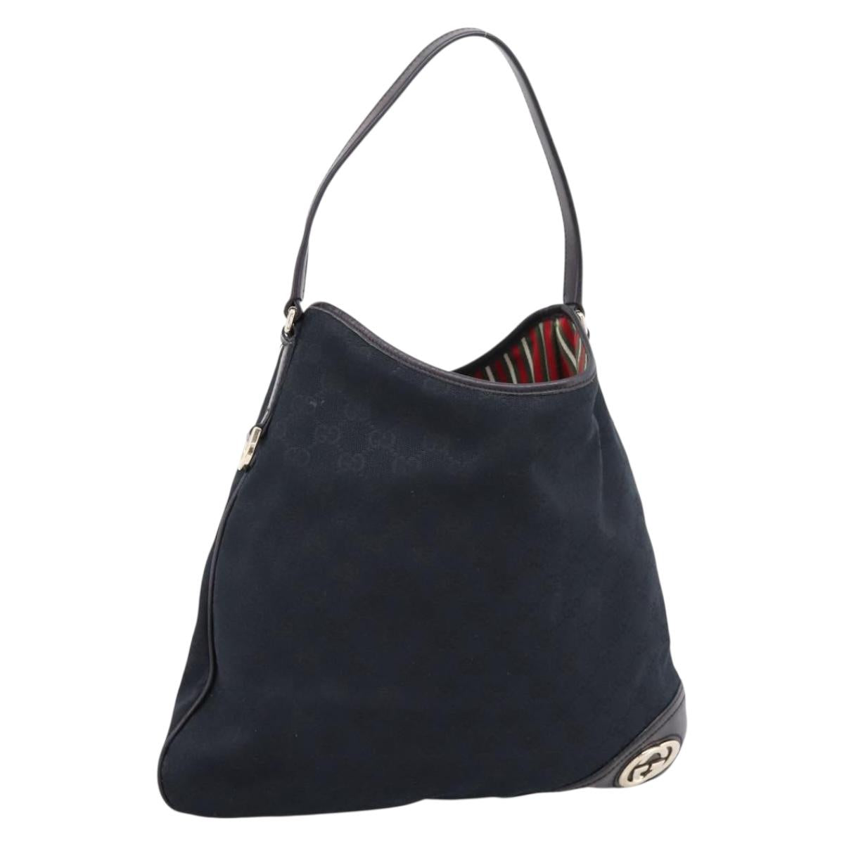GUCCI GG Canvas Shoulder Bag Black Gold 169947 Auth 207220V