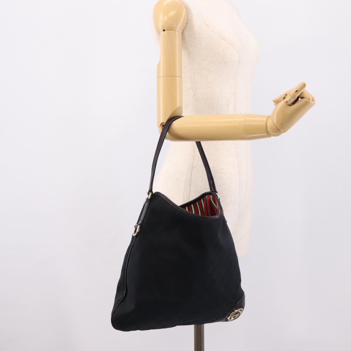 GUCCI GG Canvas Shoulder Bag Black Gold 169947 Auth 207220V