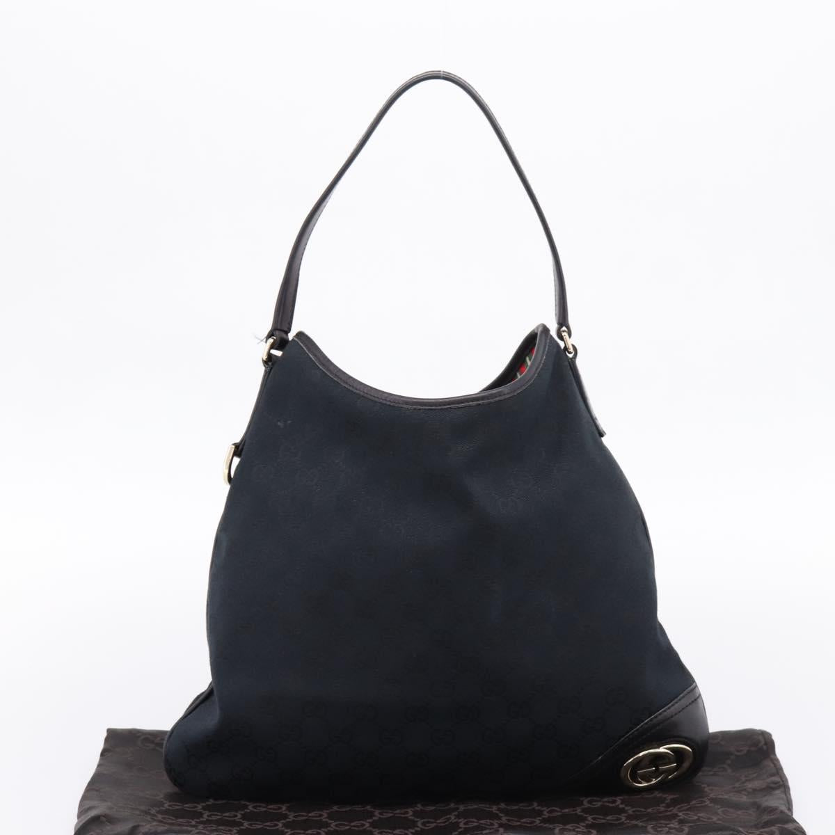 GUCCI GG Canvas Shoulder Bag Black Gold 169947 Auth 207220V