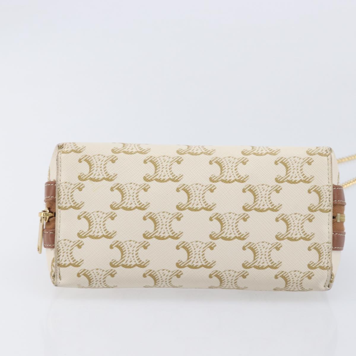 CELINE Triomphe Chain Shoulder Bag PVC White Gold Auth 207222A