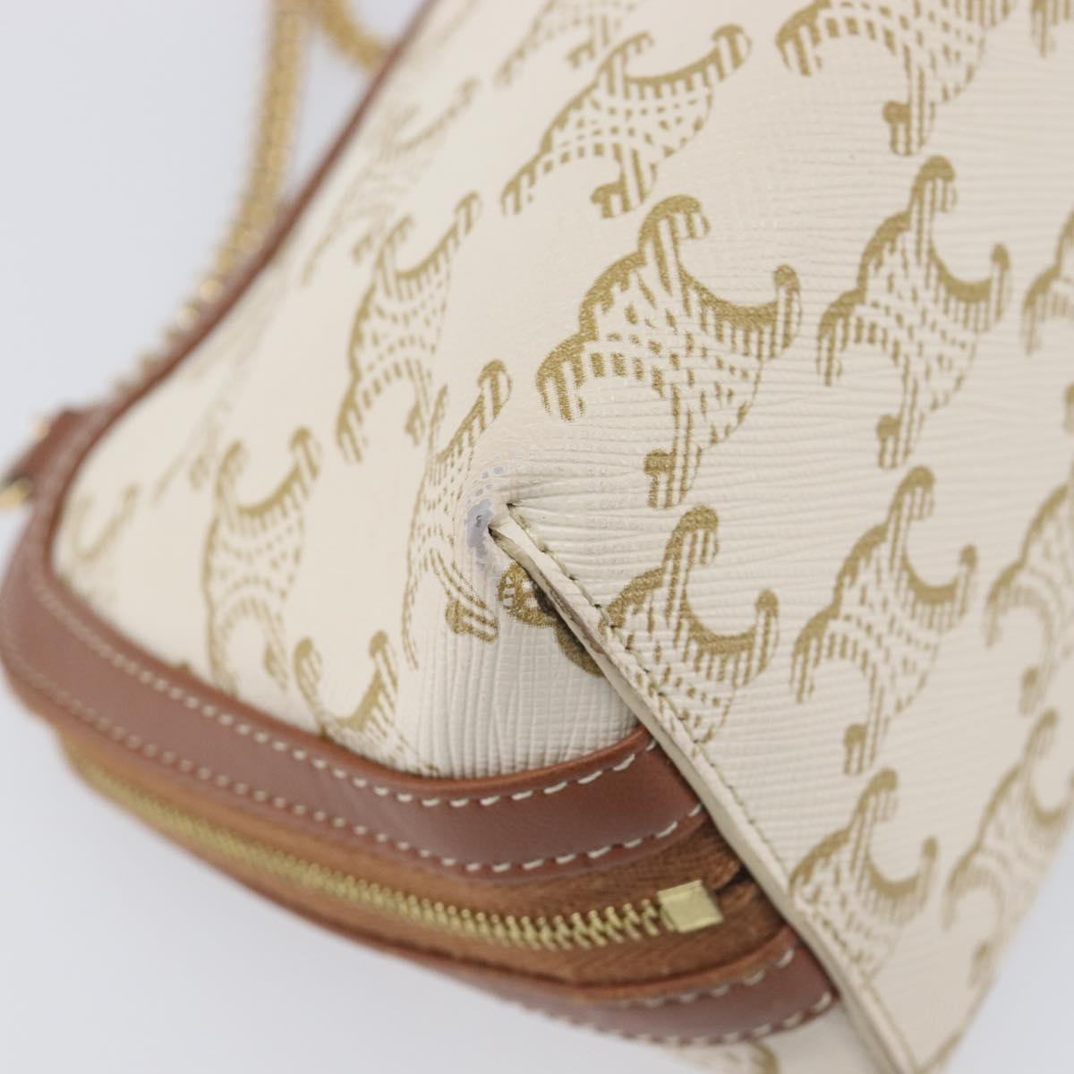 CELINE Triomphe Chain Shoulder Bag PVC White Gold Auth 207222A
