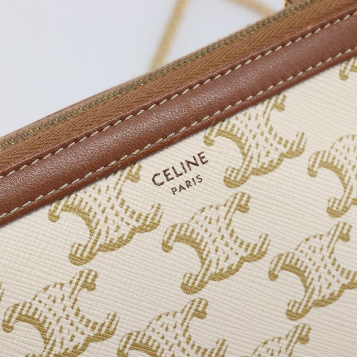 CELINE Triomphe Chain Shoulder Bag PVC White Gold Auth 207222A