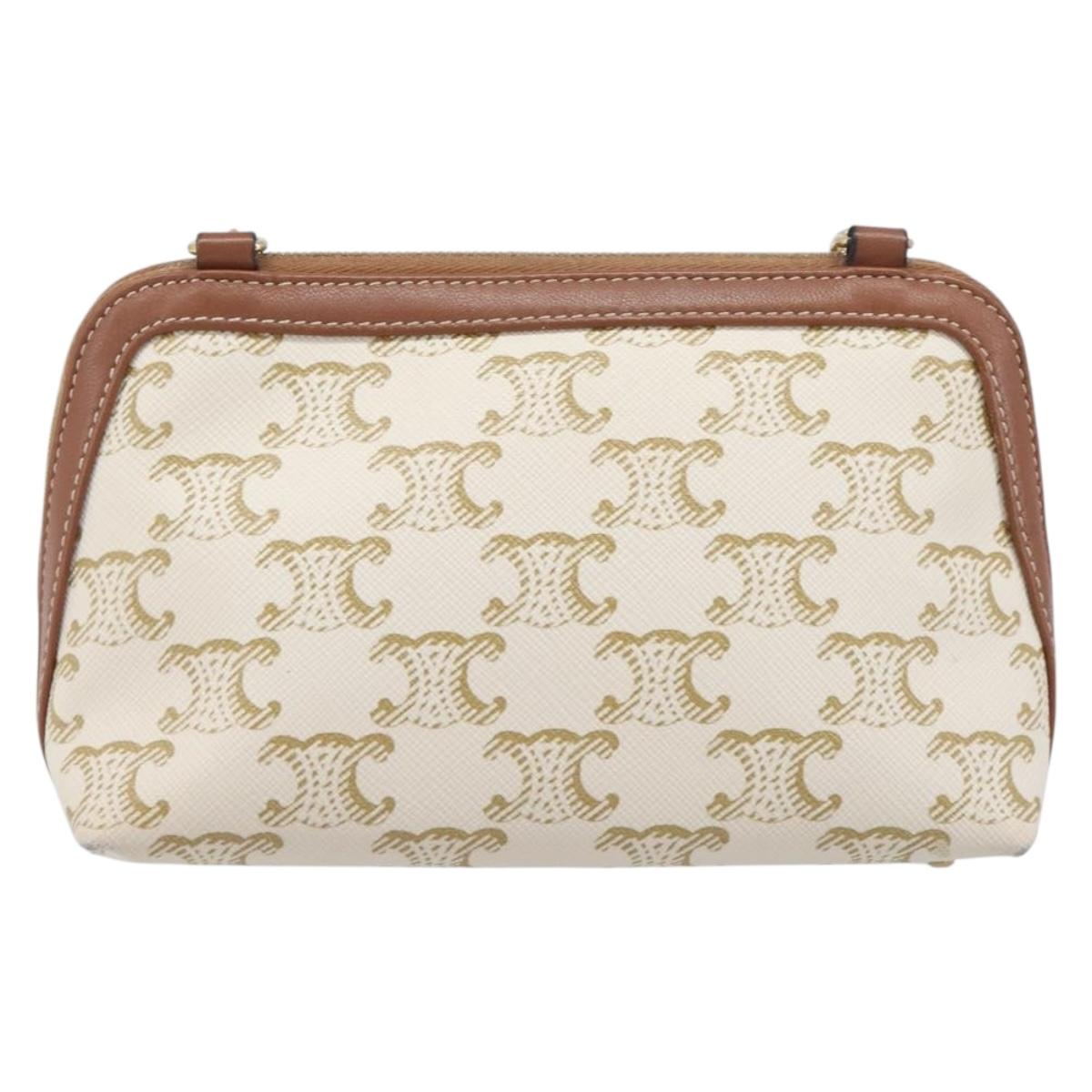 CELINE Triomphe Chain Shoulder Bag PVC White Gold Auth 207222A