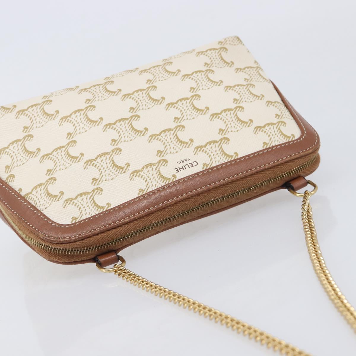 CELINE Triomphe Chain Shoulder Bag PVC White Gold Auth 207222A