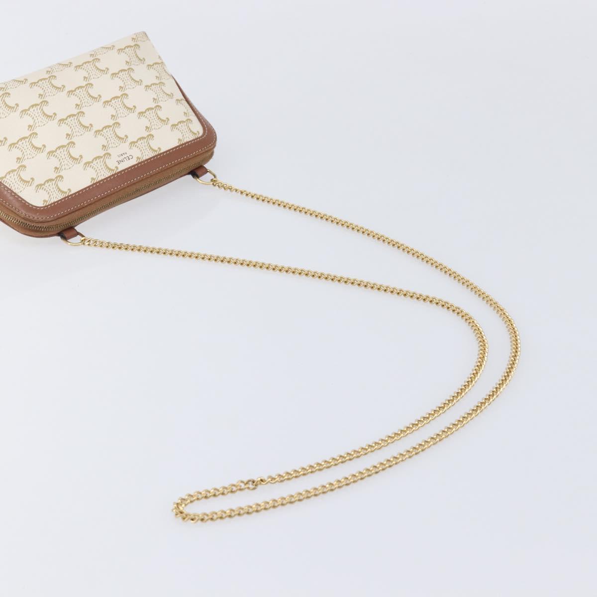 CELINE Triomphe Chain Shoulder Bag PVC White Gold Auth 207222A