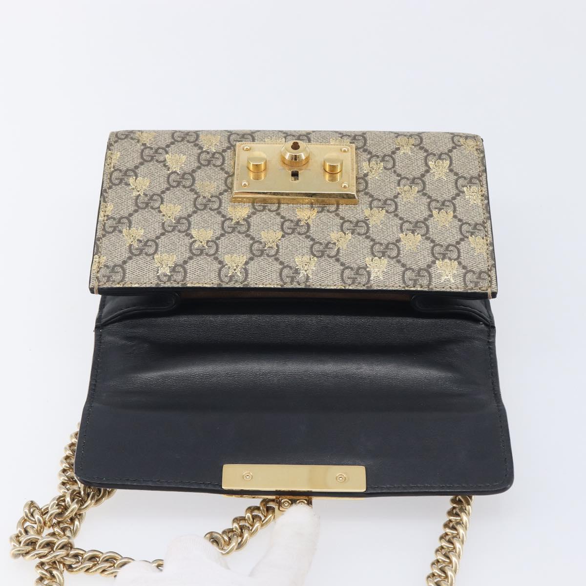 GUCCI GG Supreme Padlock Chain Shoulder Bag PVC Beige Gold 409487 Auth 207224A