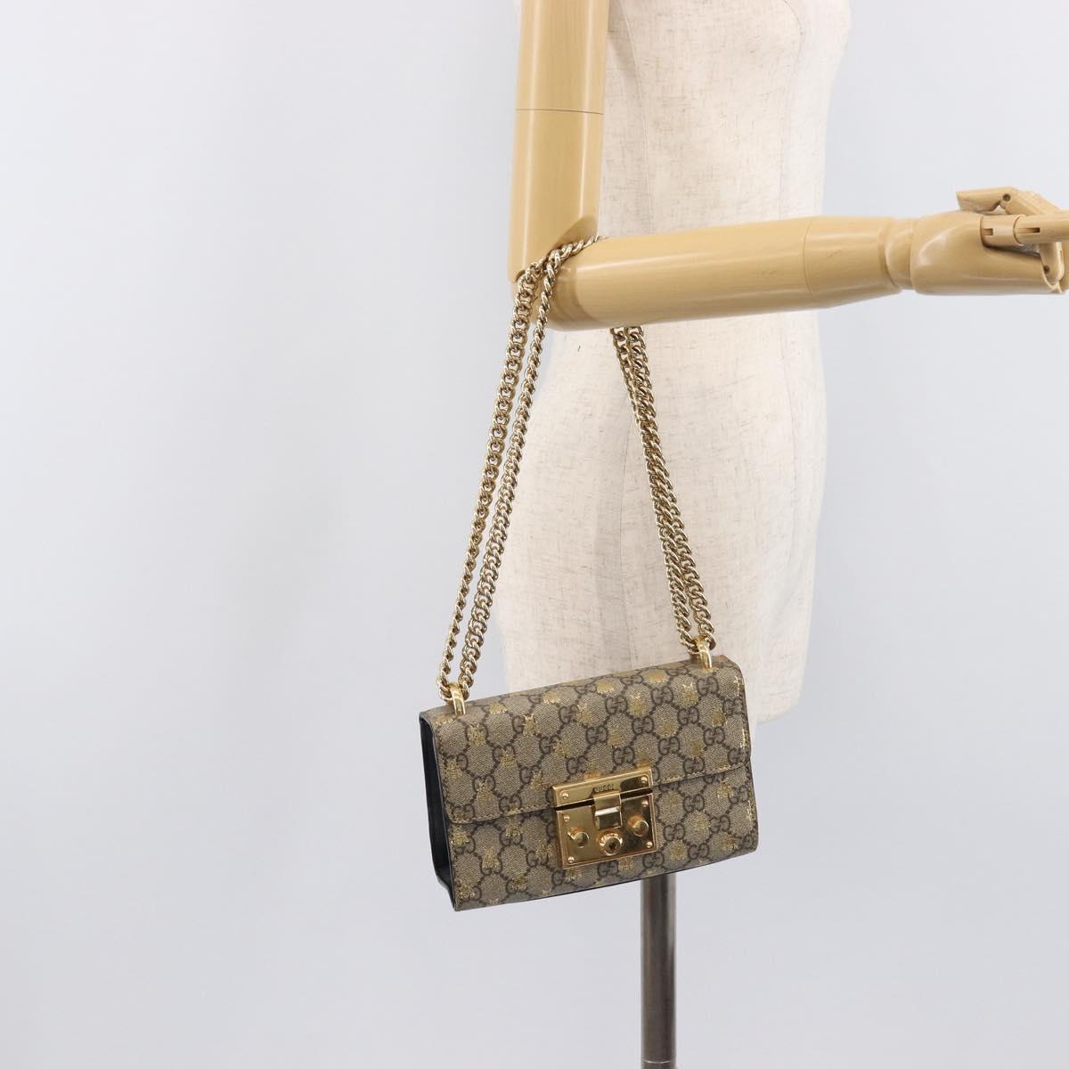 GUCCI GG Supreme Padlock Chain Shoulder Bag PVC Beige Gold 409487 Auth 207224A