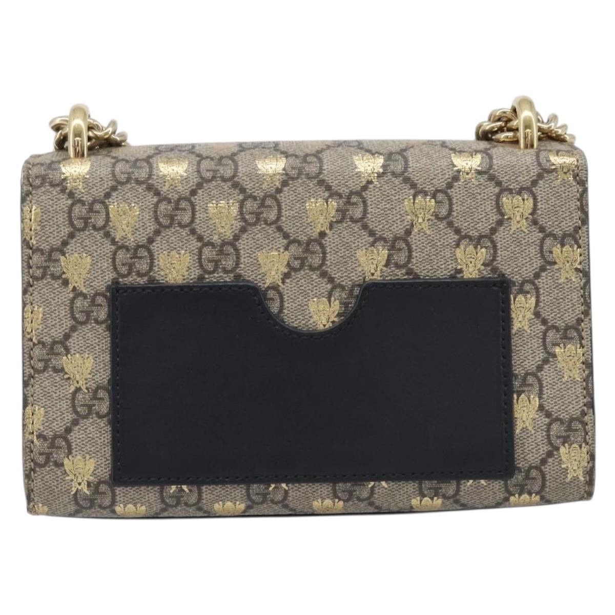 GUCCI GG Supreme Padlock Chain Shoulder Bag PVC Beige Gold 409487 Auth 207224A