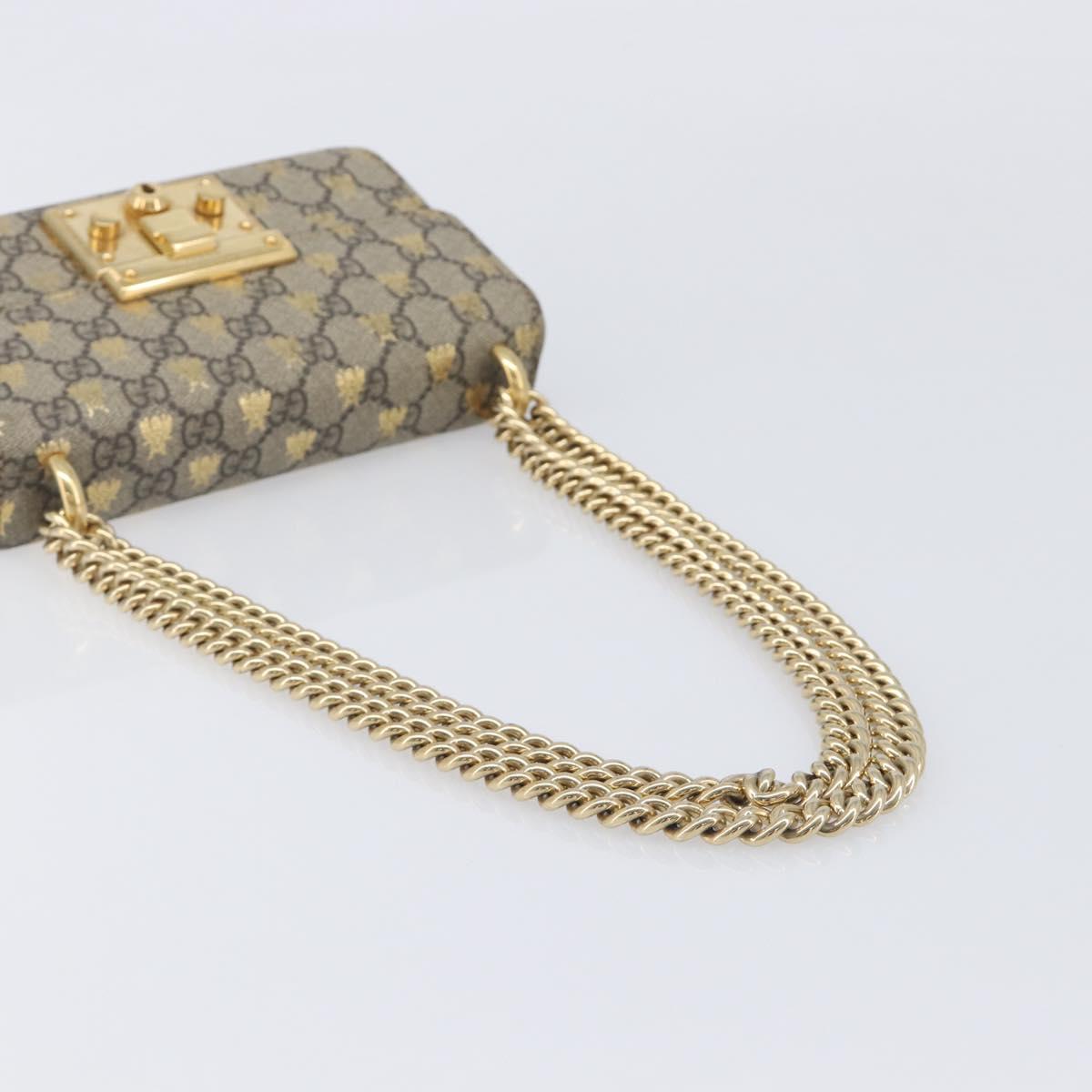 GUCCI GG Supreme Padlock Chain Shoulder Bag PVC Beige Gold 409487 Auth 207224A