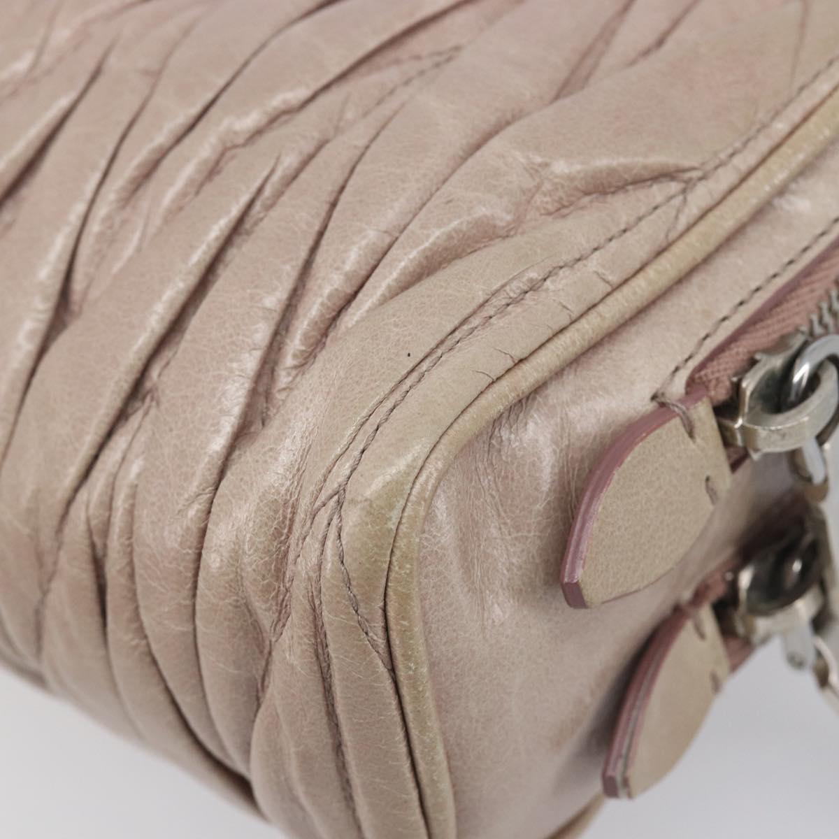 Miu Miu Matelasse Chain Shoulder Bag Leather Beige Silver Auth 207225A
