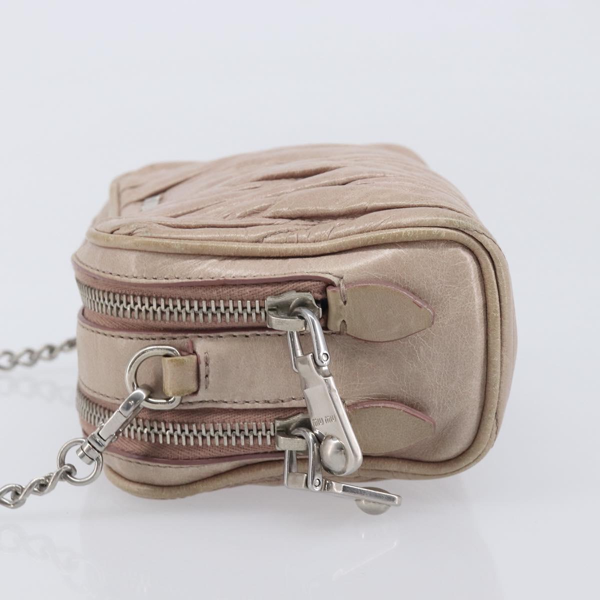 Miu Miu Matelasse Chain Shoulder Bag Leather Beige Silver Auth 207225A