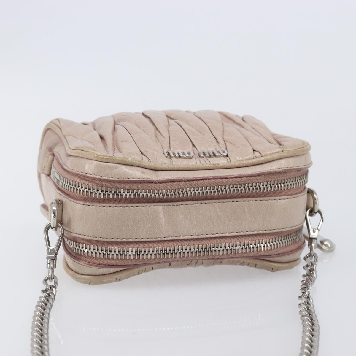 Miu Miu Matelasse Chain Shoulder Bag Leather Beige Silver Auth 207225A