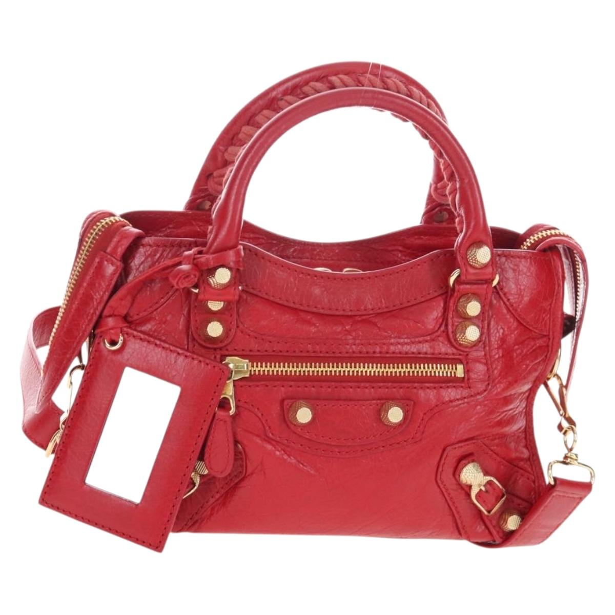 Balenciaga Giant Mini City Hand Bag Leather 2way Red Gold 309544 Auth 207227SAM