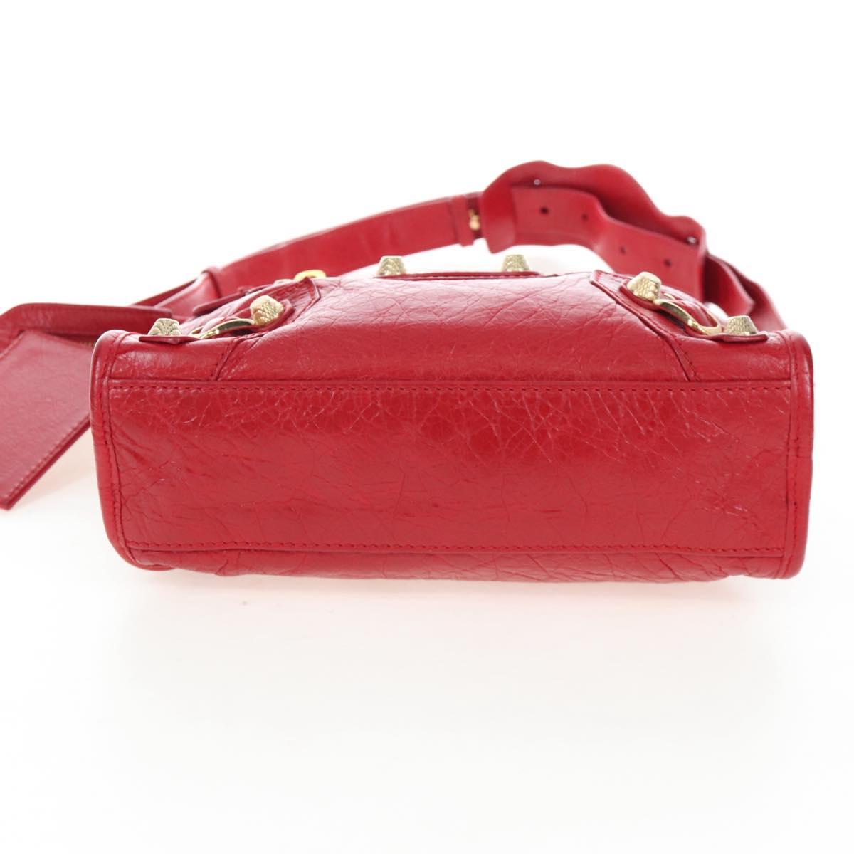 Balenciaga Giant Mini City Hand Bag Leather 2way Red Gold 309544 Auth 207227SAM