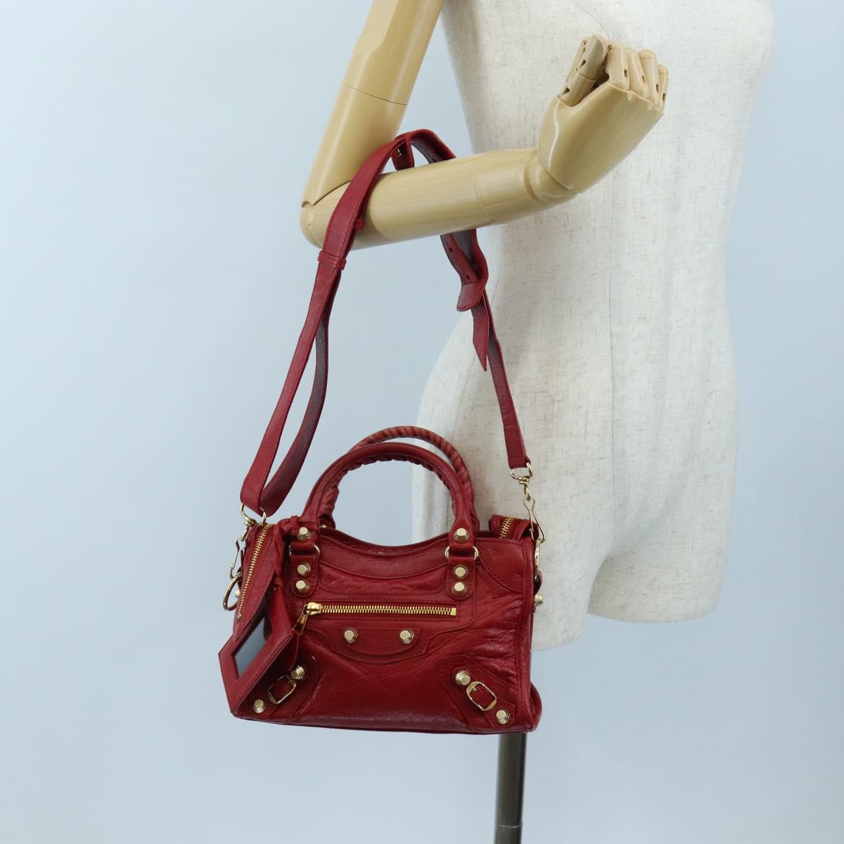 Balenciaga Giant Mini City Hand Bag Leather 2way Red Gold 309544 Auth 207227SAM