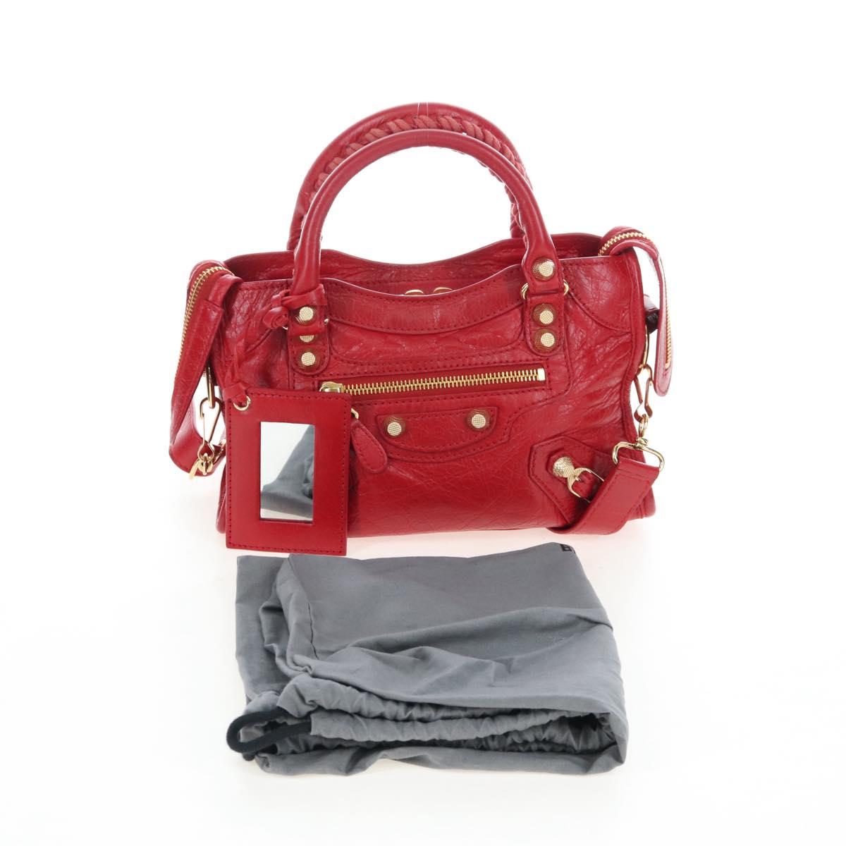 Balenciaga Giant Mini City Hand Bag Leather 2way Red Gold 309544 Auth 207227SAM