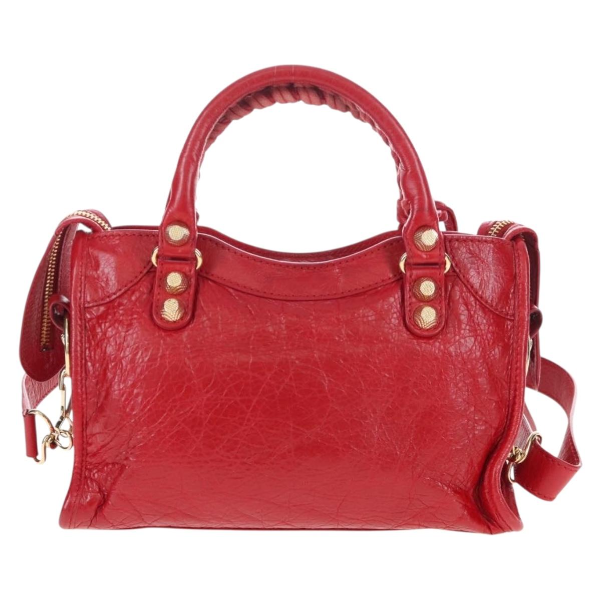 Balenciaga Giant Mini City Hand Bag Leather 2way Red Gold 309544 Auth 207227SAM