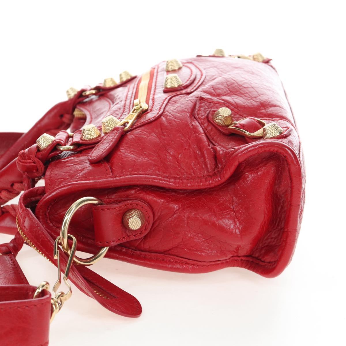 Balenciaga Giant Mini City Hand Bag Leather 2way Red Gold 309544 Auth 207227SAM