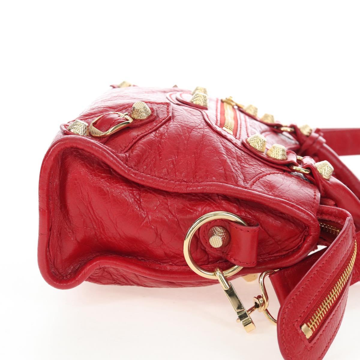 Balenciaga Giant Mini City Hand Bag Leather 2way Red Gold 309544 Auth 207227SAM