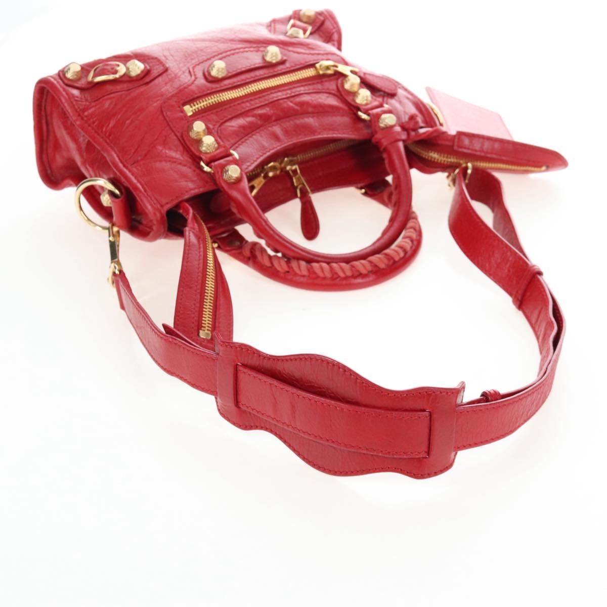 Balenciaga Giant Mini City Hand Bag Leather 2way Red Gold 309544 Auth 207227SAM