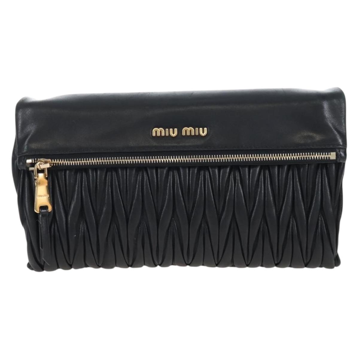 Miu Miu Matelasse Shoulder Bag Leather Black Gold Tone Auth 207246V