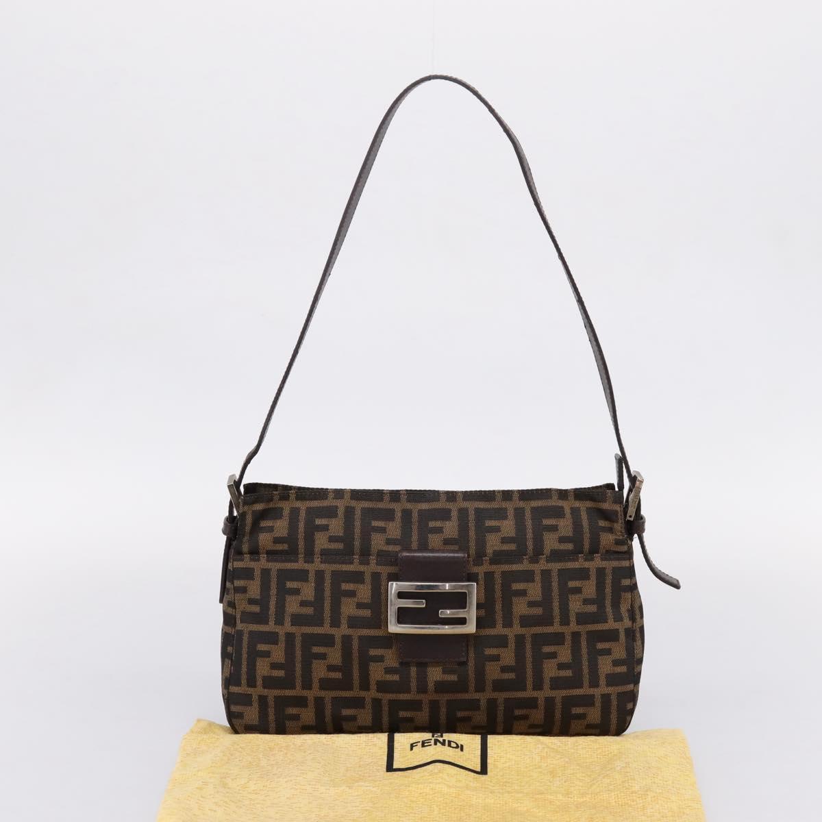 FENDI Zucca Canvas Mamma Baguette Shoulder Bag Black Silver Auth 207247A