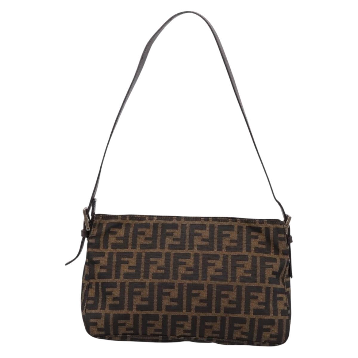 FENDI Zucca Canvas Mamma Baguette Shoulder Bag Black Silver Auth 207247A