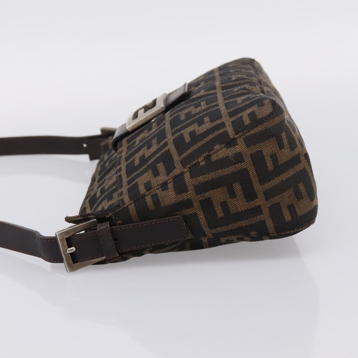 FENDI Zucca Canvas Mamma Baguette Shoulder Bag Black Silver Auth 207247A