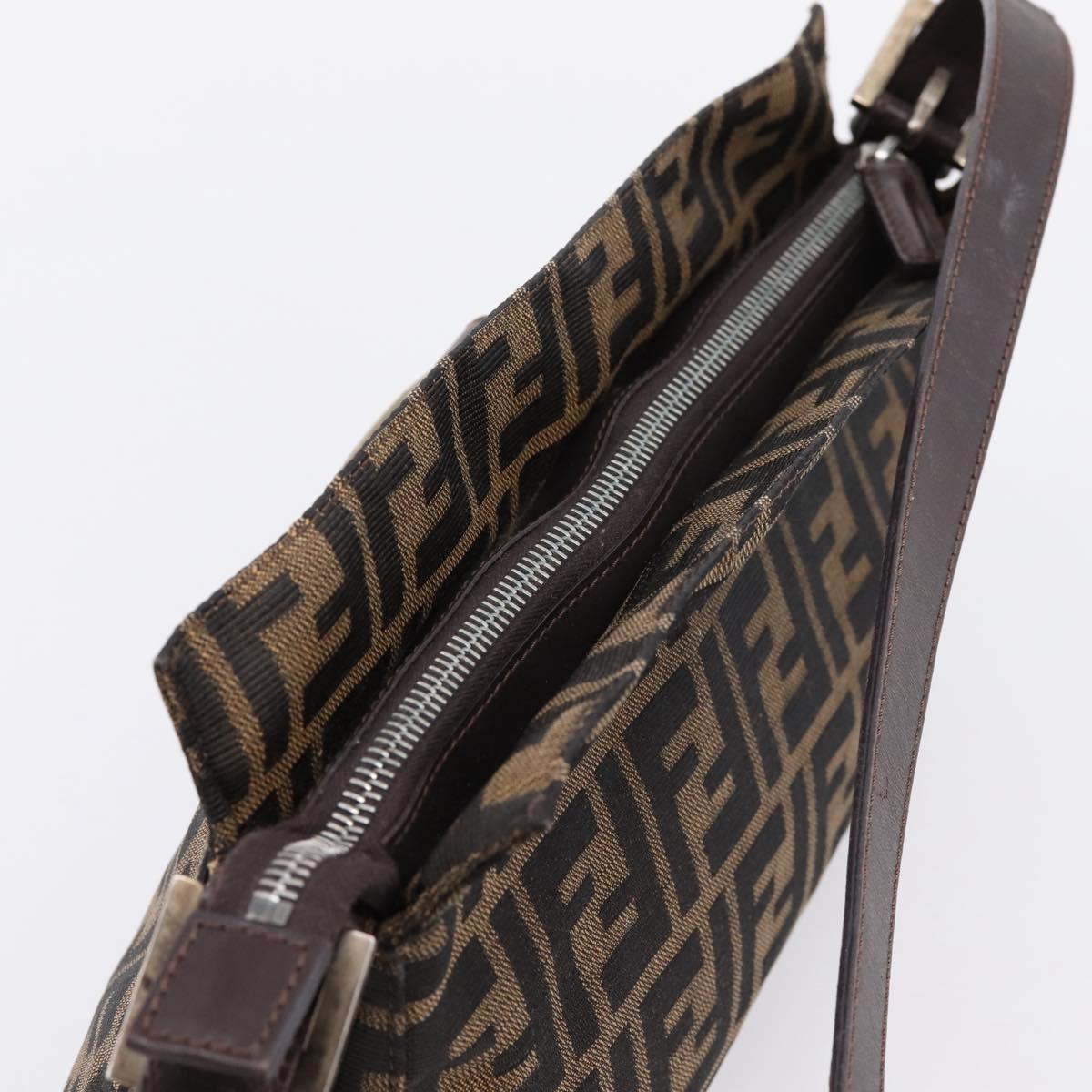 FENDI Zucca Canvas Mamma Baguette Shoulder Bag Black Silver Auth 207247A