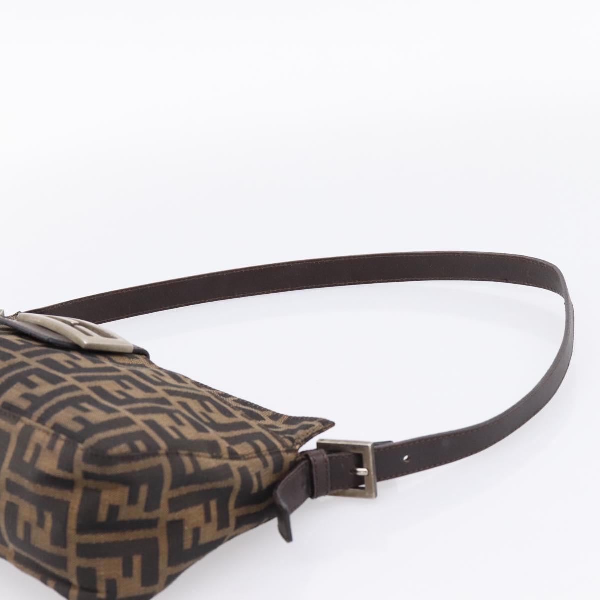 FENDI Zucca Canvas Mamma Baguette Shoulder Bag Black Silver Auth 207247A
