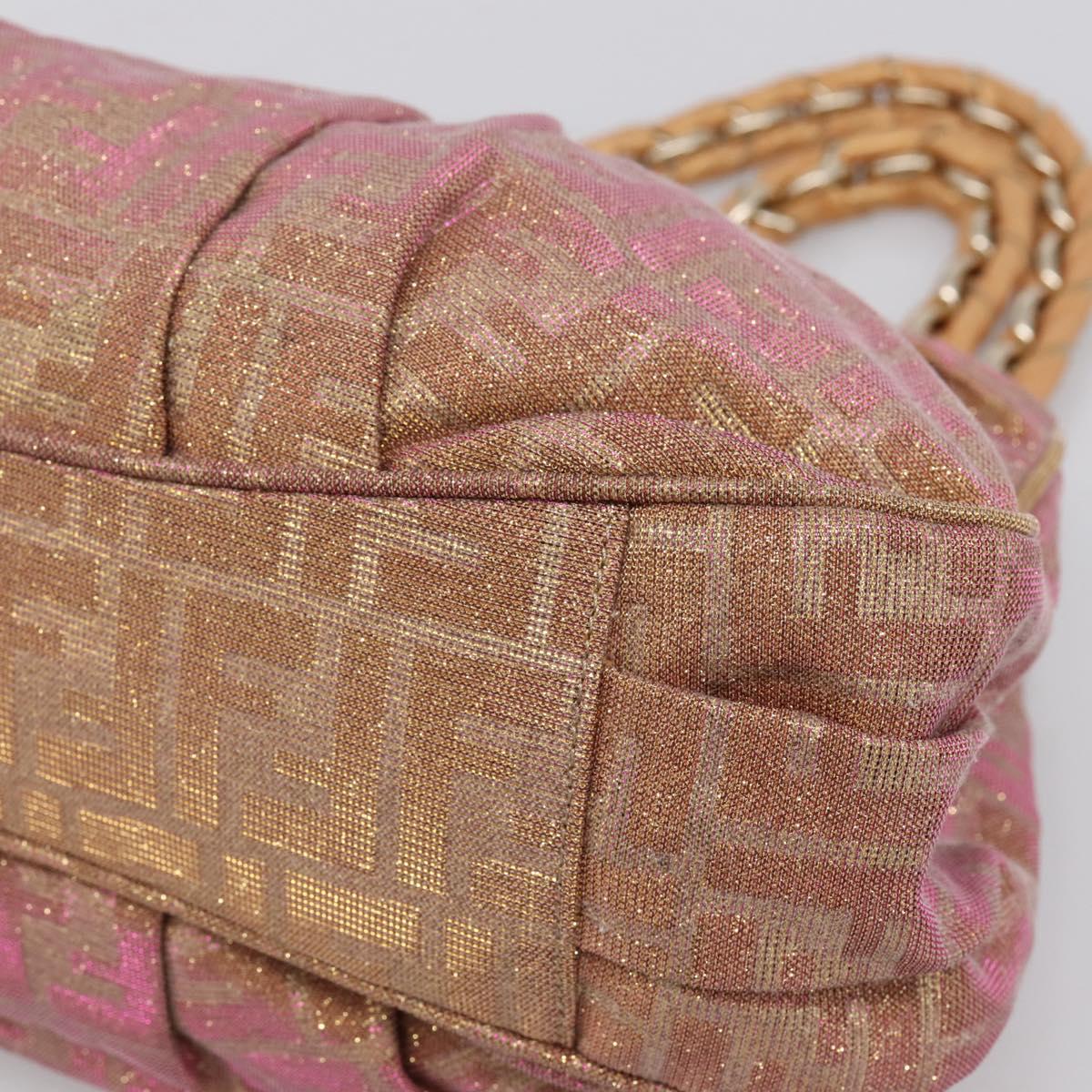FENDI Zucca Canvas Mia Shoulder Bag Gold Pink 8BR615 Auth 207248SAM
