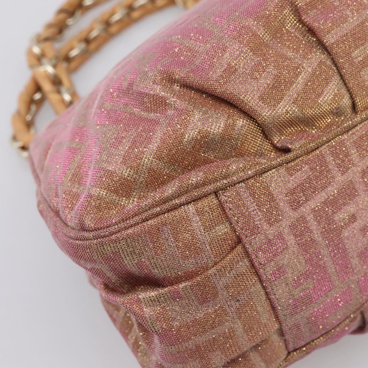 FENDI Zucca Canvas Mia Shoulder Bag Gold Pink 8BR615 Auth 207248SAM
