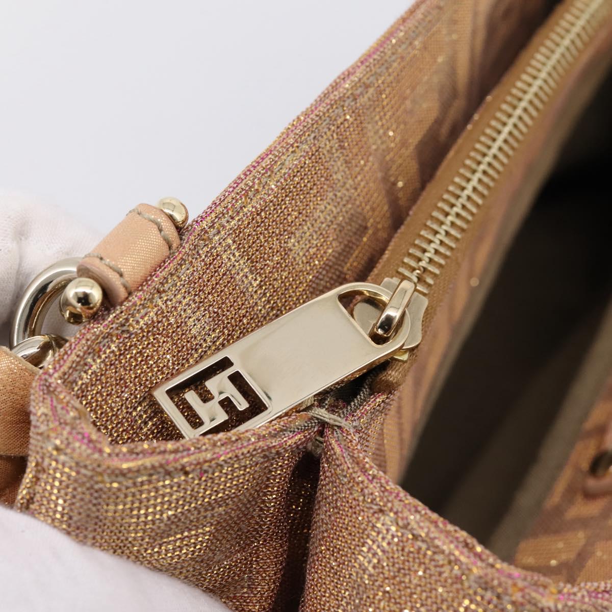 FENDI Zucca Canvas Mia Shoulder Bag Gold Pink 8BR615 Auth 207248SAM