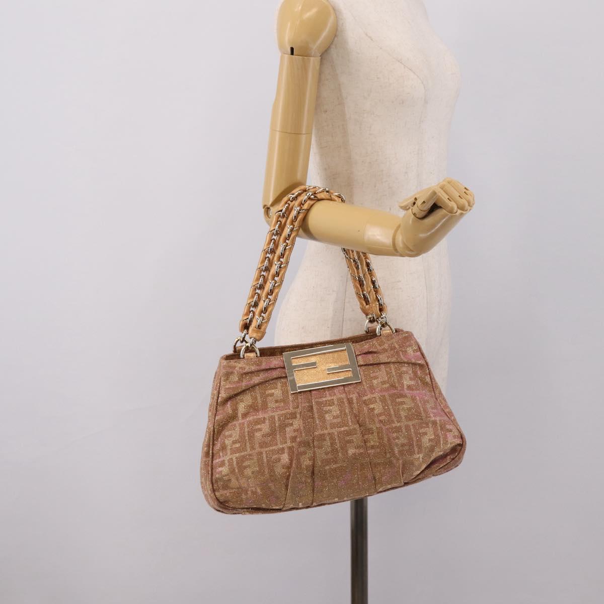 FENDI Zucca Canvas Mia Shoulder Bag Gold Pink 8BR615 Auth 207248SAM