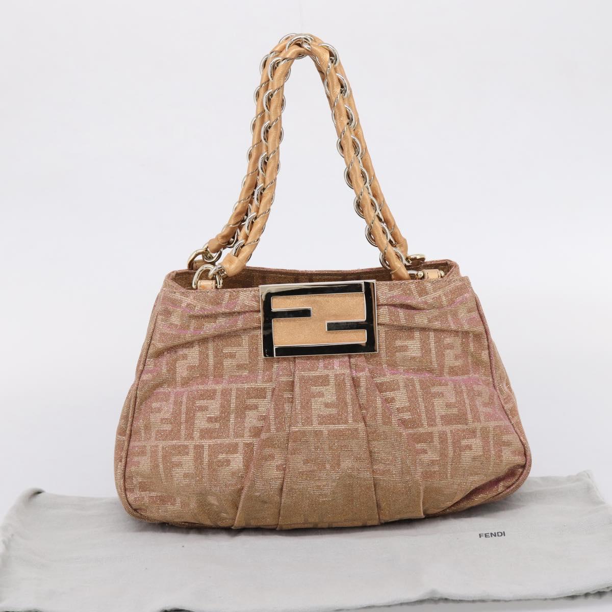 FENDI Zucca Canvas Mia Shoulder Bag Gold Pink 8BR615 Auth 207248SAM