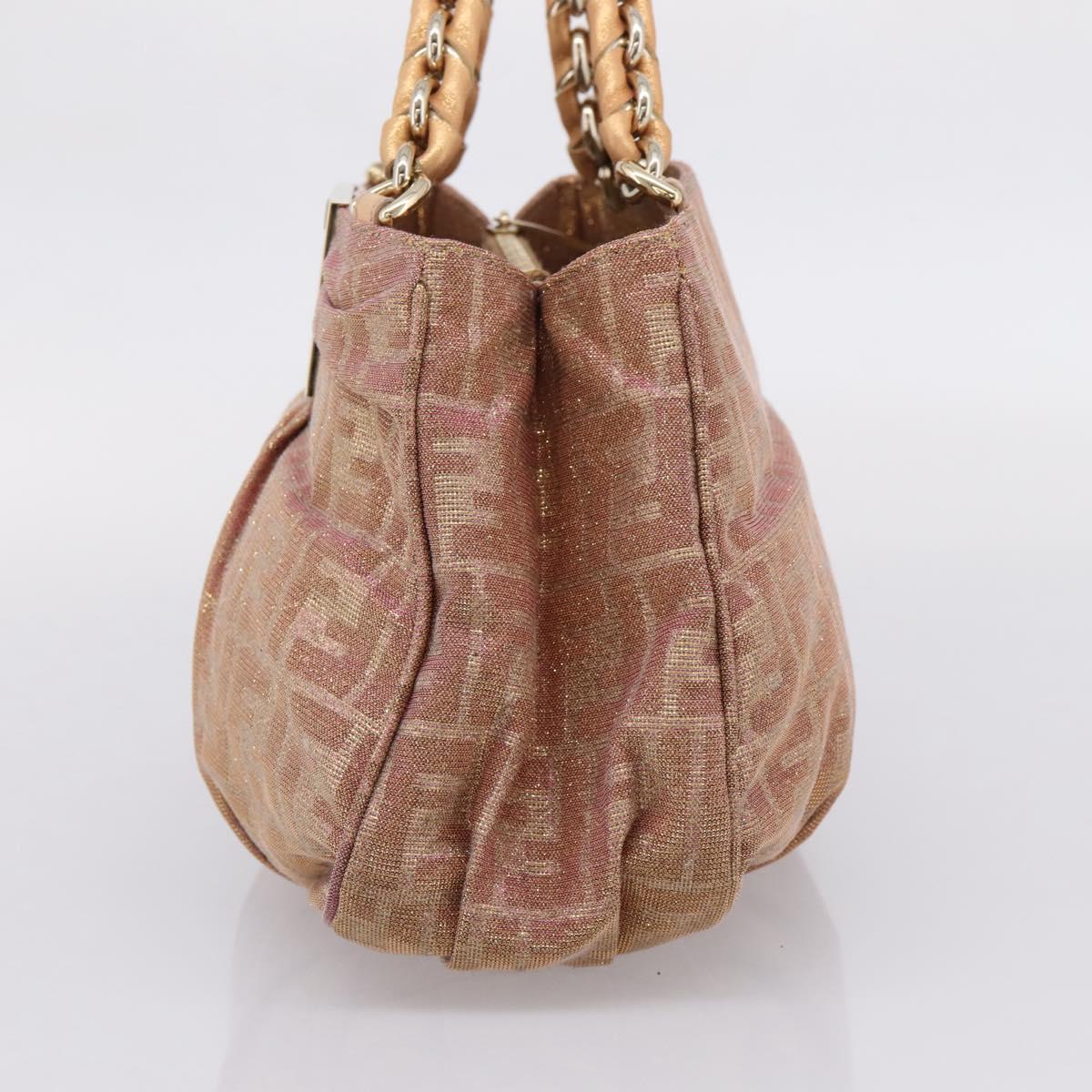 FENDI Zucca Canvas Mia Shoulder Bag Gold Pink 8BR615 Auth 207248SAM