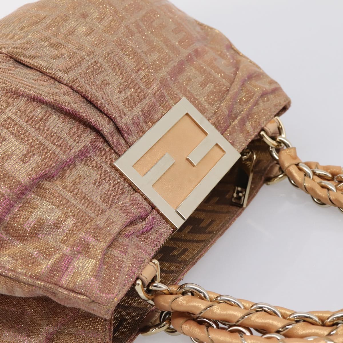 FENDI Zucca Canvas Mia Shoulder Bag Gold Pink 8BR615 Auth 207248SAM