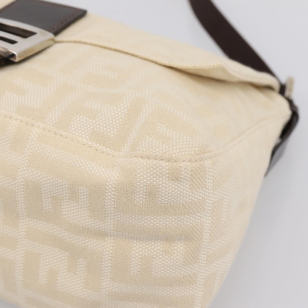 FENDI Zucca Canvas Mamma Baguette Shoulder Bag Ivory Silver Auth 207252A