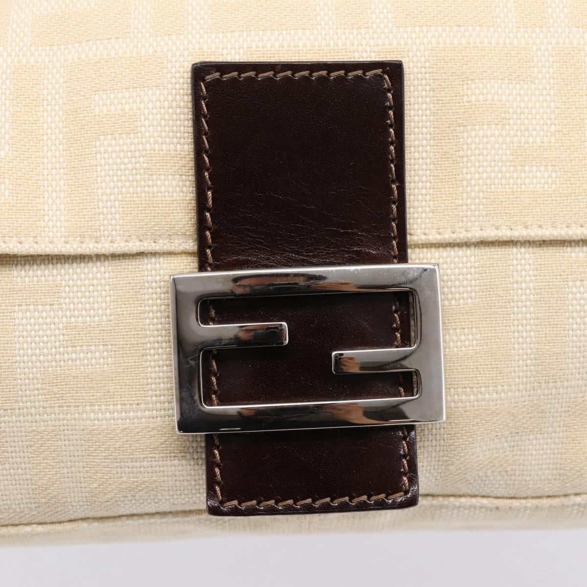 FENDI Zucca Canvas Mamma Baguette Shoulder Bag Ivory Silver Auth 207252A