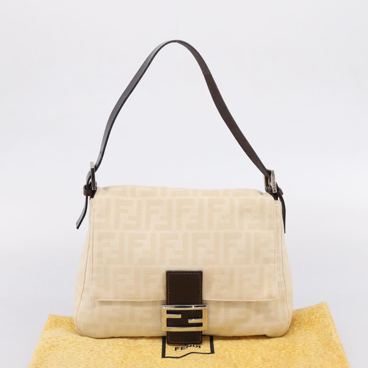 FENDI Zucca Canvas Mamma Baguette Shoulder Bag Ivory Silver Auth 207252A