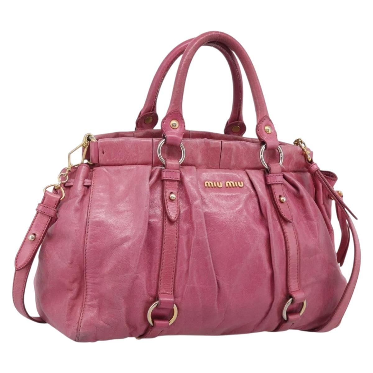 Miu Miu Hand Bag Vitellolux 2way Pink Gold Auth 207255