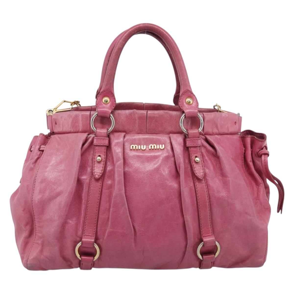 Miu Miu Hand Bag Vitellolux 2way Pink Gold Auth 207255
