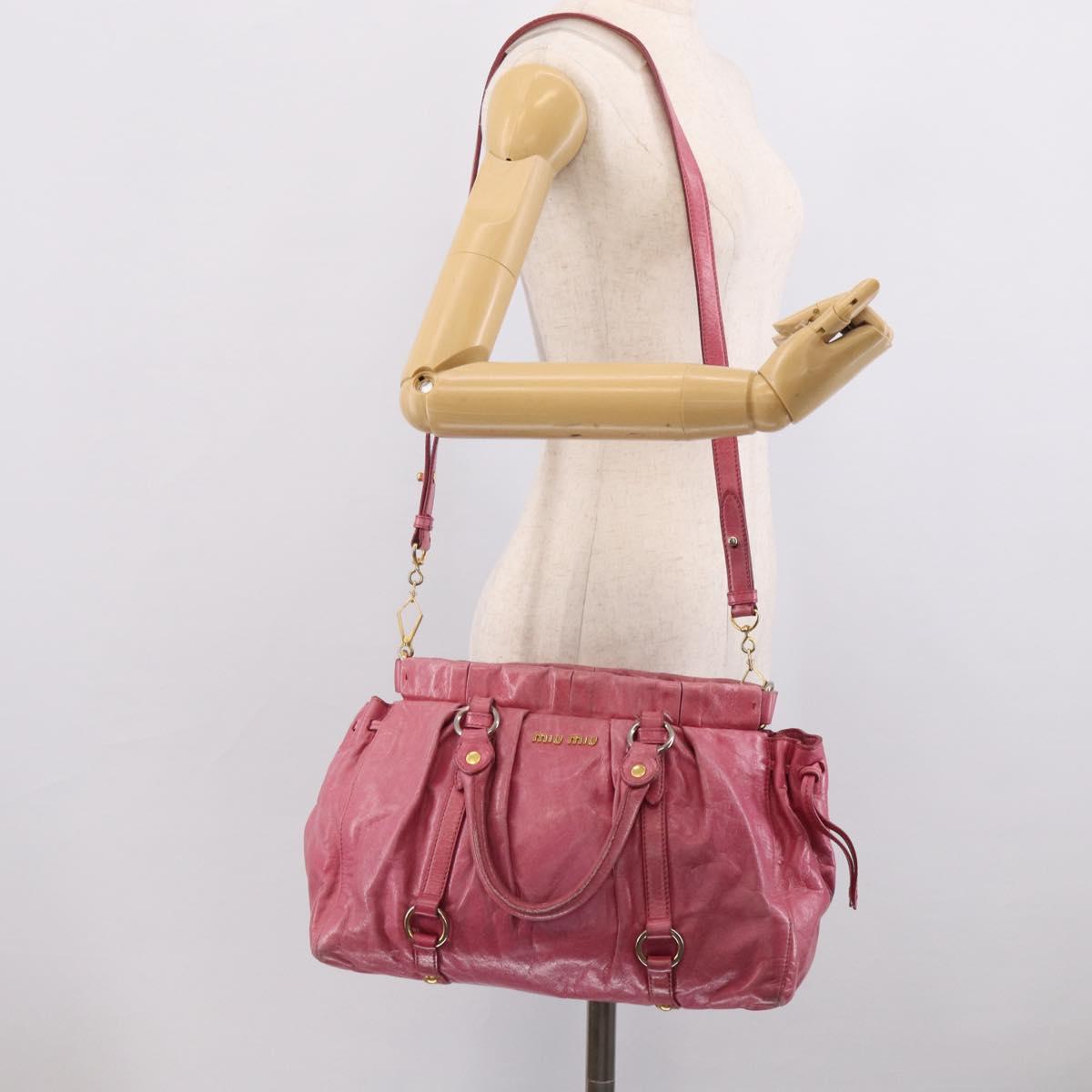 Miu Miu Hand Bag Vitellolux 2way Pink Gold Auth 207255