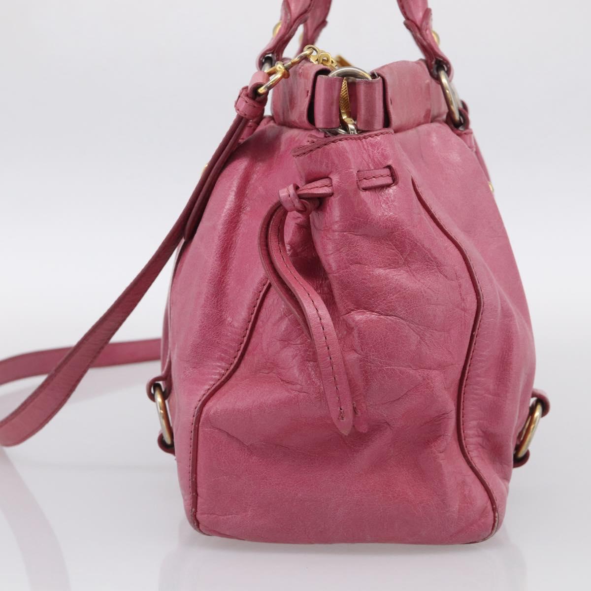 Miu Miu Hand Bag Vitellolux 2way Pink Gold Auth 207255