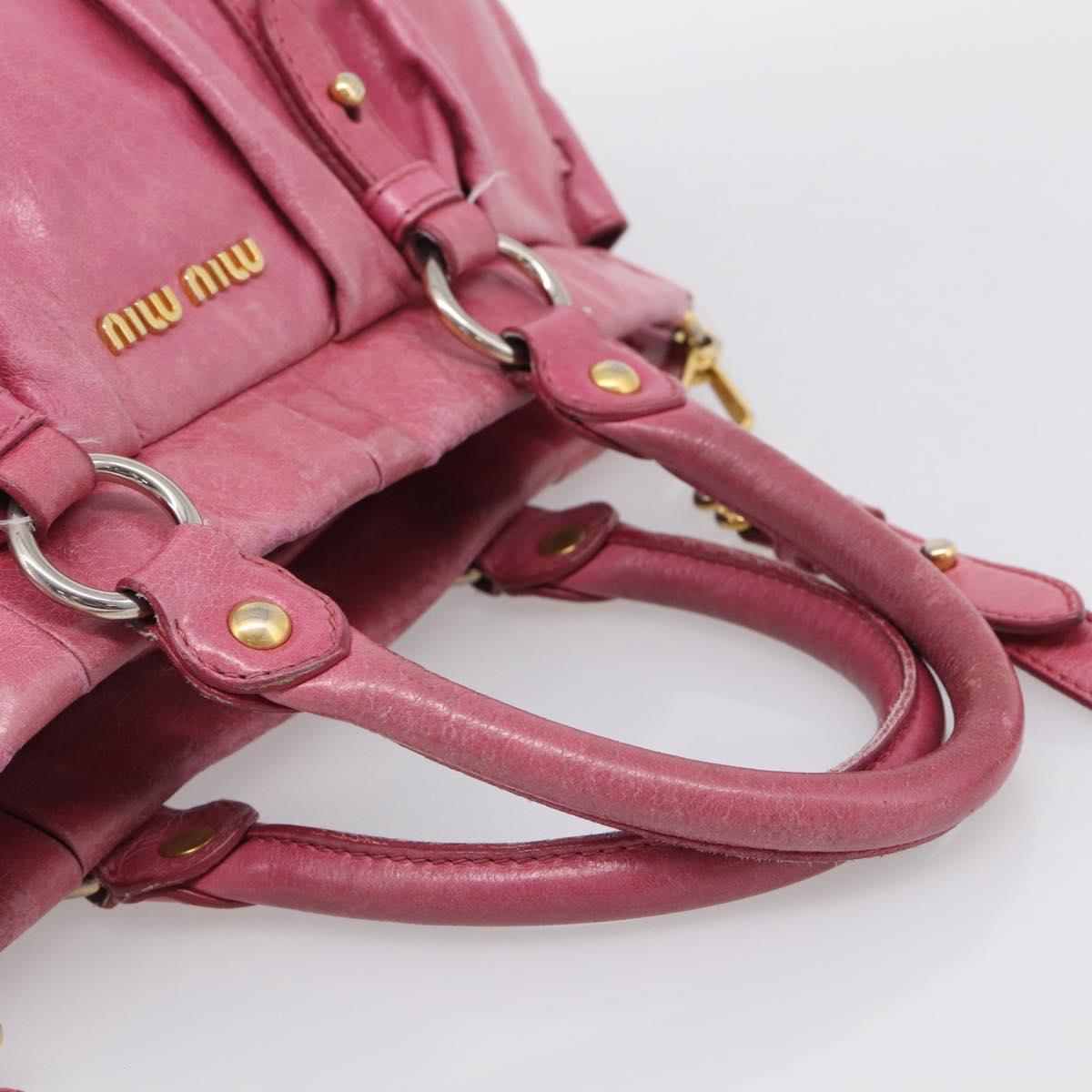Miu Miu Hand Bag Vitellolux 2way Pink Gold Auth 207255