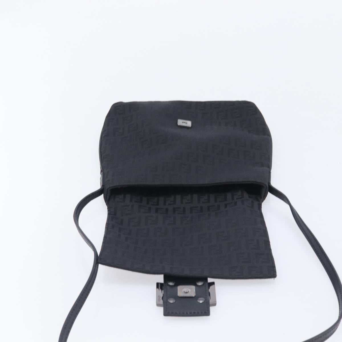 FENDI Zucchino Canvas Mamma Baguette Shoulder Bag Black 8BT075 Auth 207257A