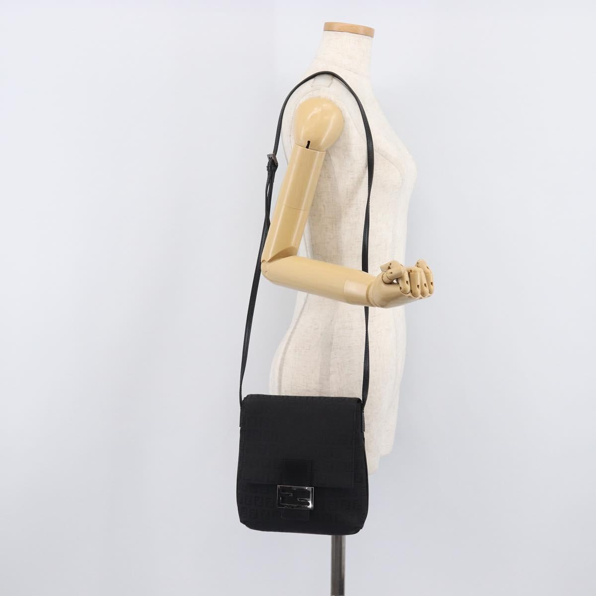 FENDI Zucchino Canvas Mamma Baguette Shoulder Bag Black 8BT075 Auth 207257A